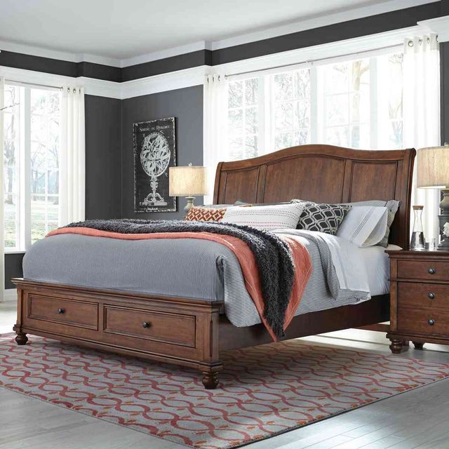 aspenhome® Oxford Whiskey Brown Queen Sleigh Storage Bed-2