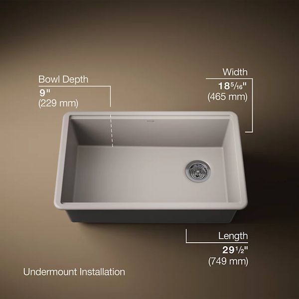 KOHLER® Billings® Matte Taupe 30" Undermount Single-Bowl Kitchen Sink-2