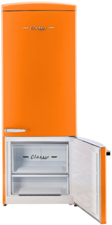 Unique Appliances 28” 17 Cu. Ft. Creamsicle Orange Bottom Freezer Refrigerator with Chrome Accent Handles-3
