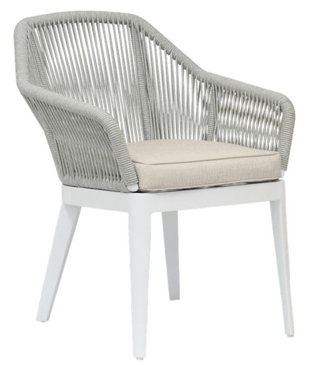 Sunset West Miami Silver Gray Aluminum/Olefin Rope Outdoor Dining Arm Chair with Echo Ash Cushion-0
