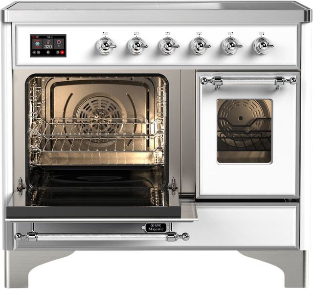 Ilve® Majestic III 40" White Pro Style Induction Range with Triple Glass Door and Chrome Trim-1