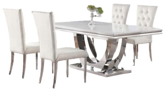 Coaster® Kerwin 5-Piece Chrome/White Rectangular Dining Table Set -0