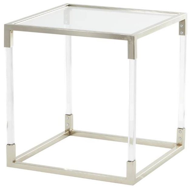 Deco Marche Clear Accent Table with Silver Frame Supports-1