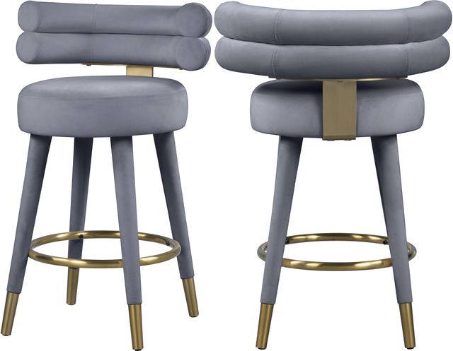 Meridian Furniture Fitzroy 2-Piece Gray Velvet Counter Stools-0
