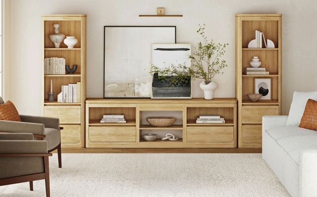 Elements International Rosalie Natural 82" TV Console without Fireplace Insert-1