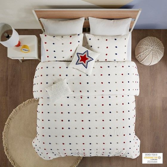 Olliix by Urban Habitat Kids Callie Red/Navy Full/Queen Cotton Jacquard Pom Pom Comforter Set-3