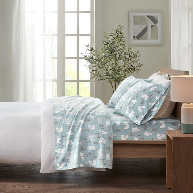 Olliix by True North by Sleep Philosophy Blue Polar Bears Queen Cozy 100% Cotton Flannel Printed Sheet Set-3