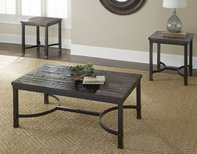 Steve Silver Co. Ambrose Rustic Honey End Table with Antiqued Ebony Base-0