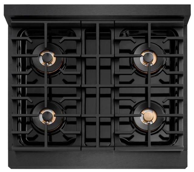 ZLINE Autograph Edition Paramount 30" 4.2 Cu. Ft. Black Satin Stainless Steel Gas Range with 4 Burner DuoPro™ Cooktop and Convection Gas Oven with Champagne Bronze Accents-2