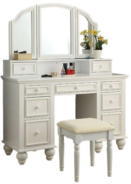 Athy white transitional style vanity with stool discount