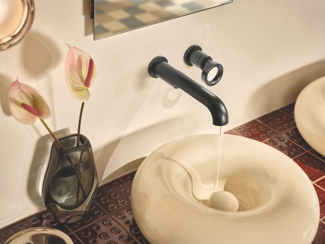 Brizo Roccesco™ Matte Black Single-Handle Wall Mount Lavatory Knob Handle Kit-2