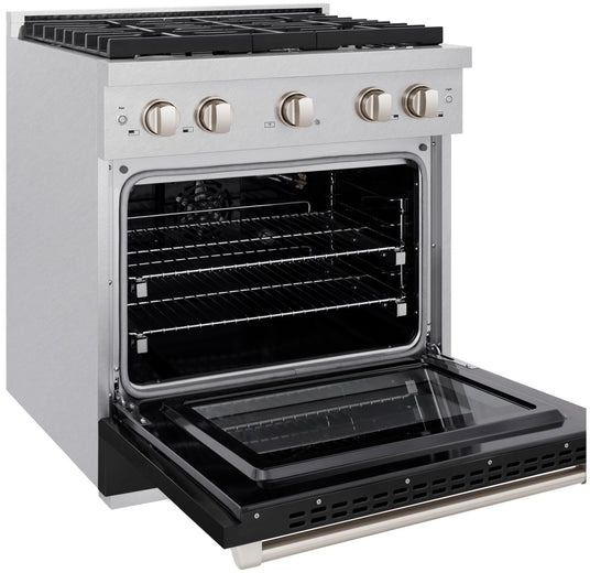 ZLINE 30" Satin Stainless Steel Pro Style Gas Range with Black Matte Door-3