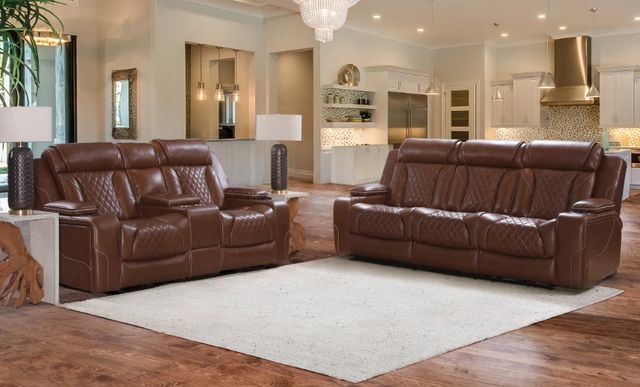 Behold™ Home Stratus Caramel Dual Power Reclining Sofa-1