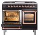 Ilve® Nostalgie II Noblesse 40'' Glossy Black Pro Style Dual Fuel Range with Copper Trim-3