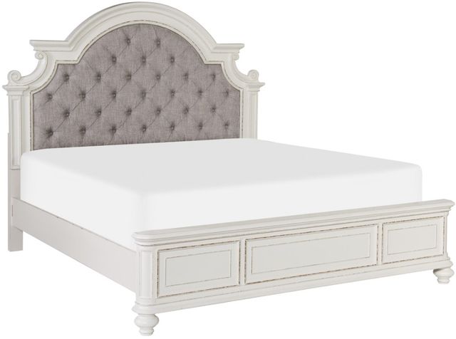 Homelegance® Baylesford Antique White/Gray King Upholstered Panel Bed-0