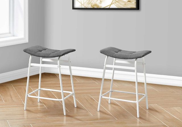 Monarch Specialties Inc. 2-Piece Grey/White 24" Upholstered Counter Height Stools Set-1