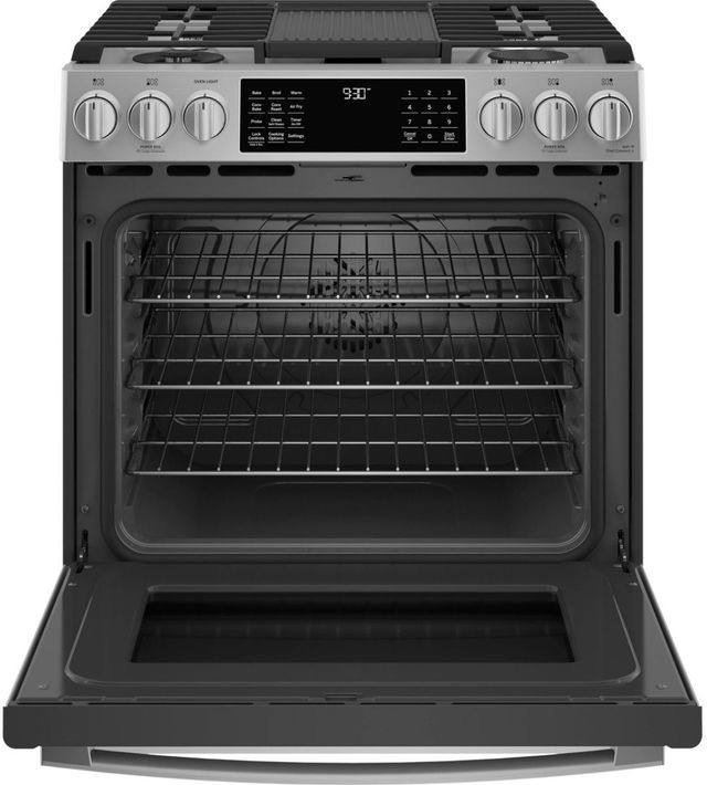 GE Profile™ 30" Fingerprint Resistant Stainless Steel Smart Slide-In Dual Fuel Natural Gas Range with No Preheat Air Fry and Convection-1