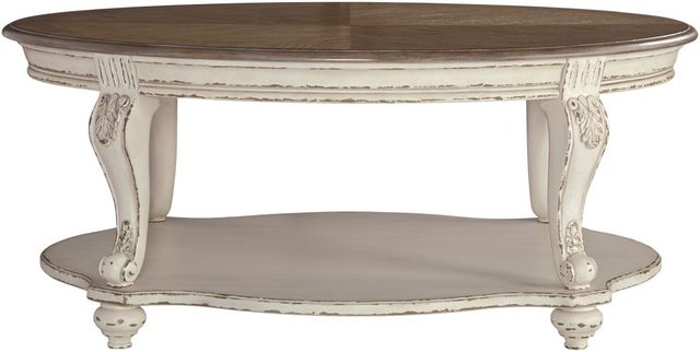 Signature Design by Ashley® Realyn Distressed Wood Oval Cocktail Table with Chipped White Base-1