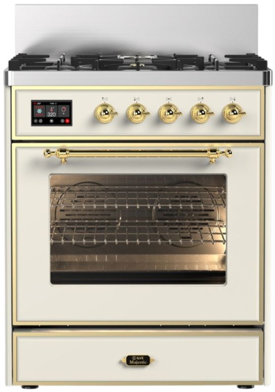 Ilve® Majestic III 30" Antique White Pro Style Dual Fuel Natural Gas Range with Triple Glass Door and BrassTrim-0