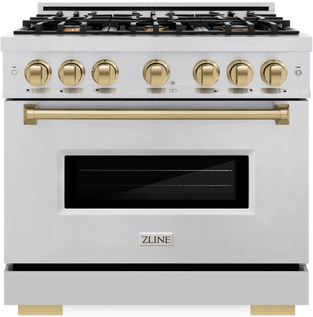 ZLINE Classic Autograph Edition 36" Stainless Steel Pro Style Dual Fuel Range with Champagne Bronze Accents-0