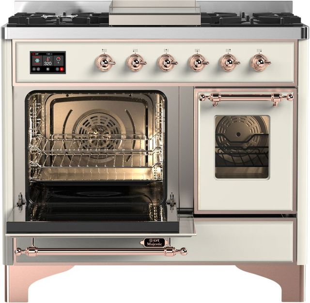 Ilve® Majestic III 40" Antique White Pro Style Dual Fuel Natural Gas Range with Triple Glass Door and Copper Trim-2