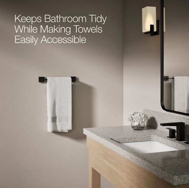 KOHLER® Square Matte Black 12" Towel Bar-3
