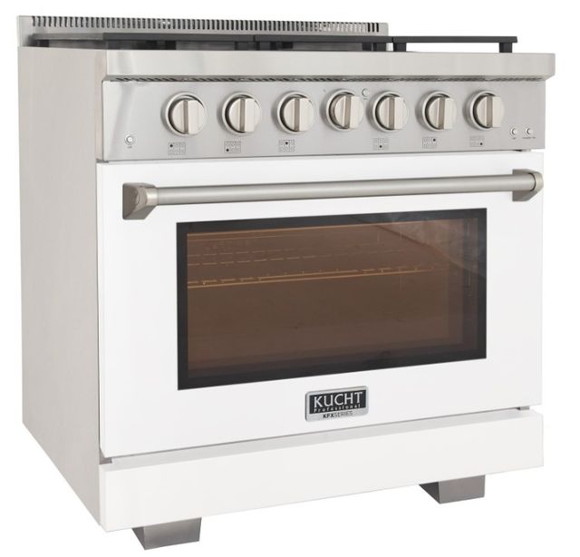 Kucht Professional KFX Series 36" Stainless Steel Pro Style Liquid Propane Gas Range with White Door and True Simmer Burners-2