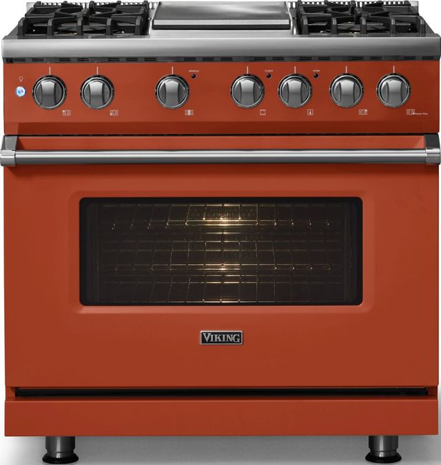 Viking® 5 Series 36" Spiced Cider Pro Style Dual Fuel (LP) Range with Polished Chrome Trim-2