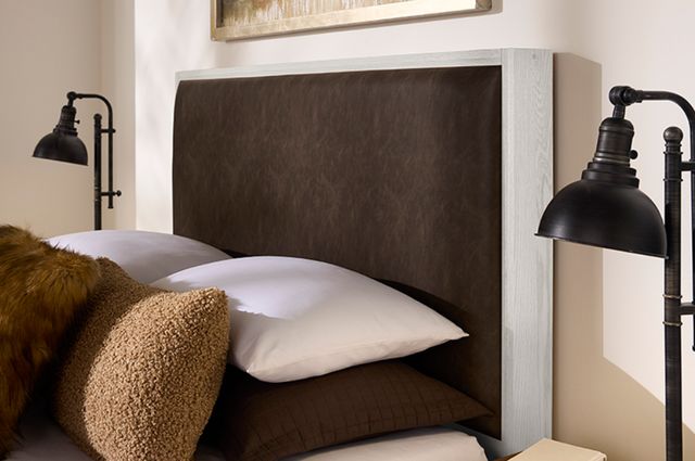 Vaughan-Bassett Lodge & Loft Sedona Brown/Soft White Oak Queen Upholstered Panel Storage Bed-2