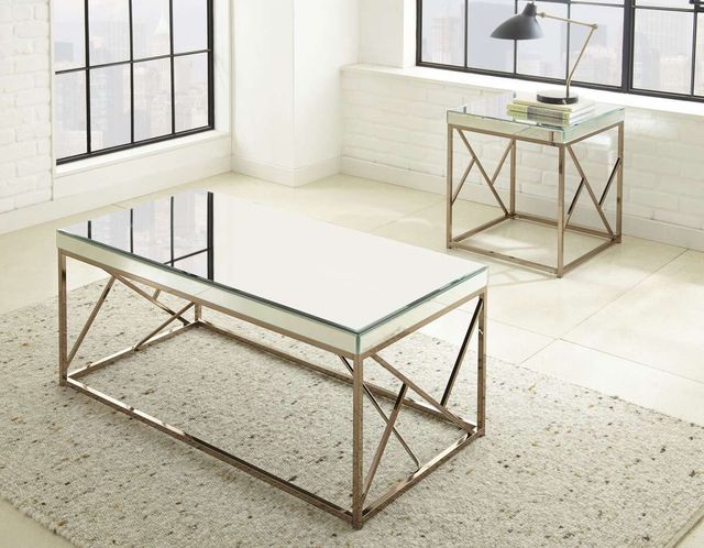 Steve Silver Co. Evelyn Mirrored Top Cocktail Table with Copper Chrome Base-1
