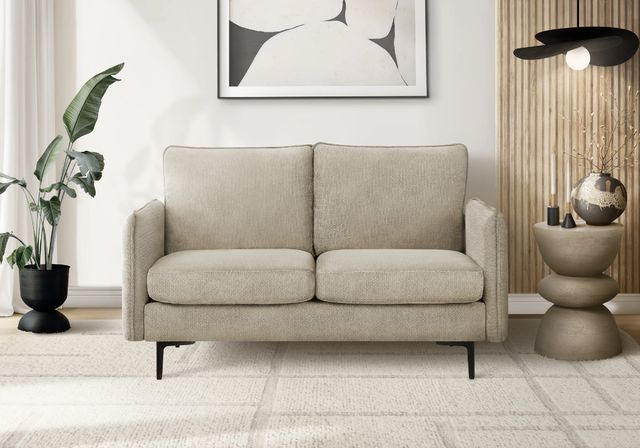 Monarch Specialties Inc. Beige 58" Loveseat with Black Metal Legs-1