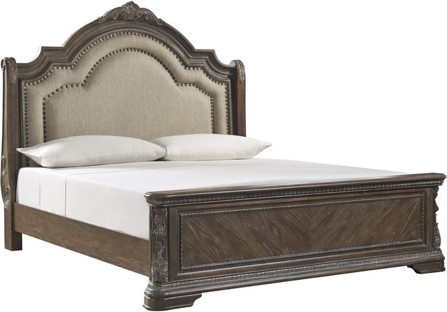 Signature Design by Ashley® Charmond 2-Piece Brown Queen Upholstered Sleigh Bed Set-1