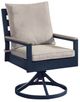 Signature Design by Ashley® East Beach Driftwood/Navy Blue Fabric/Wooden Outdoor Swivel Chair-2