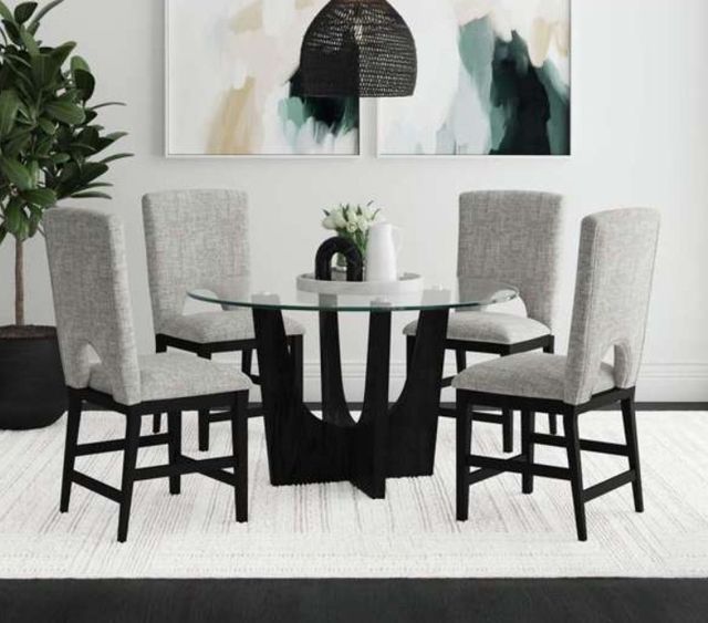 Elements International Oregon Glass Top Dining Table with Black Base-1
