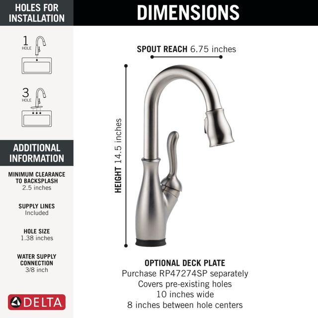 Delta Leland® Spotshield Stainless Touch2O® Bar/Prep Faucet with Touchless Technology-3
