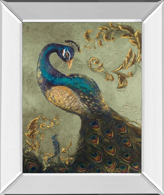 Classy Art Peacock on Sage Il by Tiffany Hakimipour Mirror Framed Wall Art-0