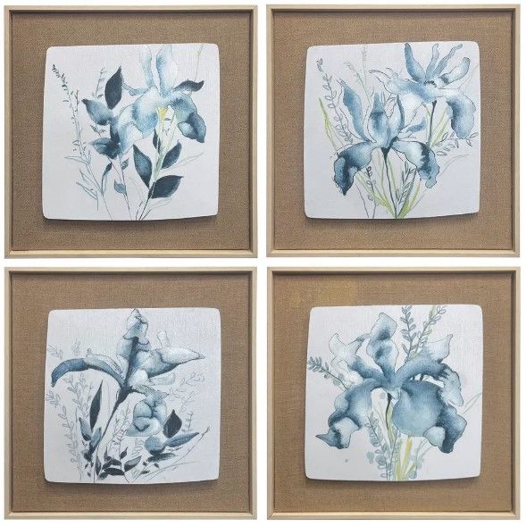 Crestview Collection Indigo Blooms 4-Piece Wall Art Set-0