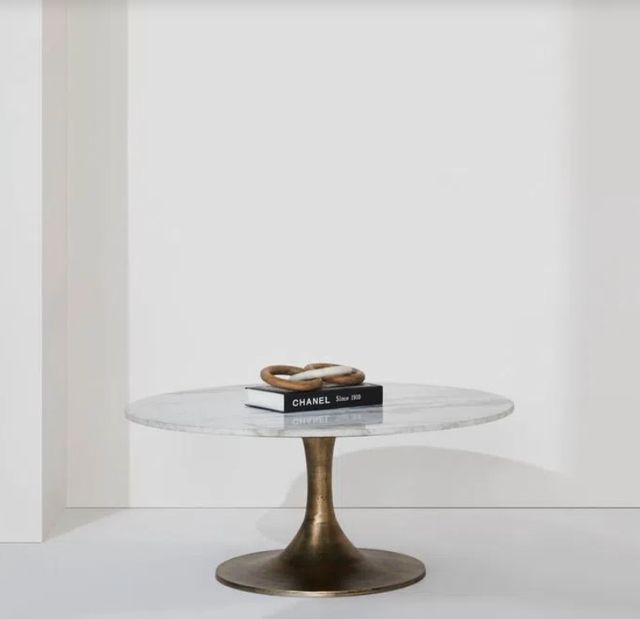 Renwil® Lovisa White Marble Top Coffee Table with Antique Brass Base-3