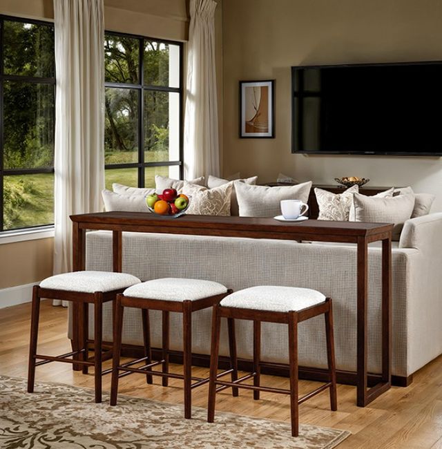 Furniture of America® Daventry 4-Piece Beige/Walnut Sofa Table with Counter Stools-2