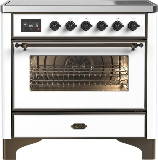 Ilve® Majestic III 36" White Pro Style Induction Range with Triple Glass Door and Burnished Trim-0