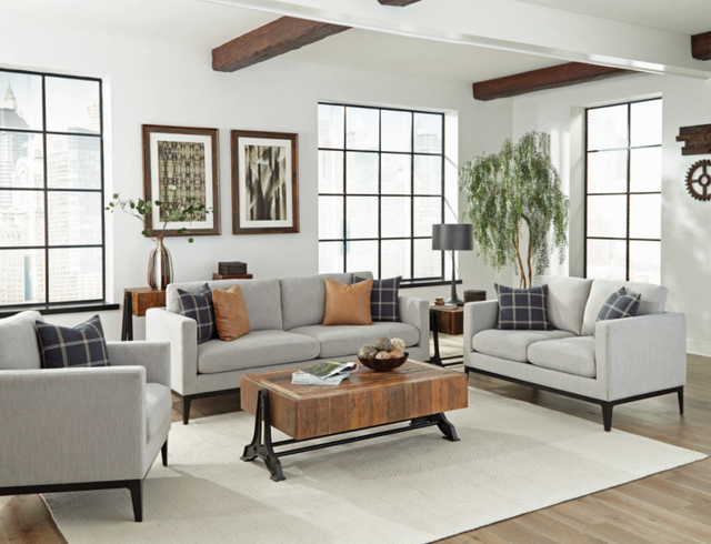 Coaster® Apperson 3-Piece Light Gray Upholstered Track Arm Sofa Set-1