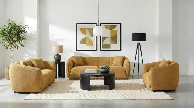 Coaster® Aleisha 3-Piece Mustard Yellow Fabric Upholstered Sofa Set-1