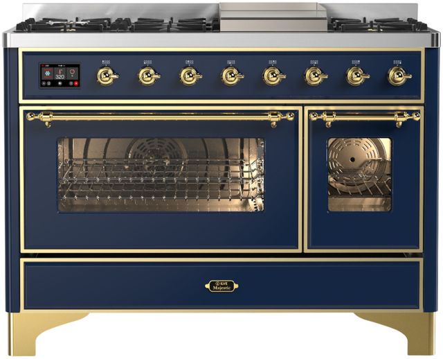 Ilve® Majestic III 48" Midnight Blue Pro Style Dual Fuel Natural Gas Range with Triple Glass Door and Brass Trim-0