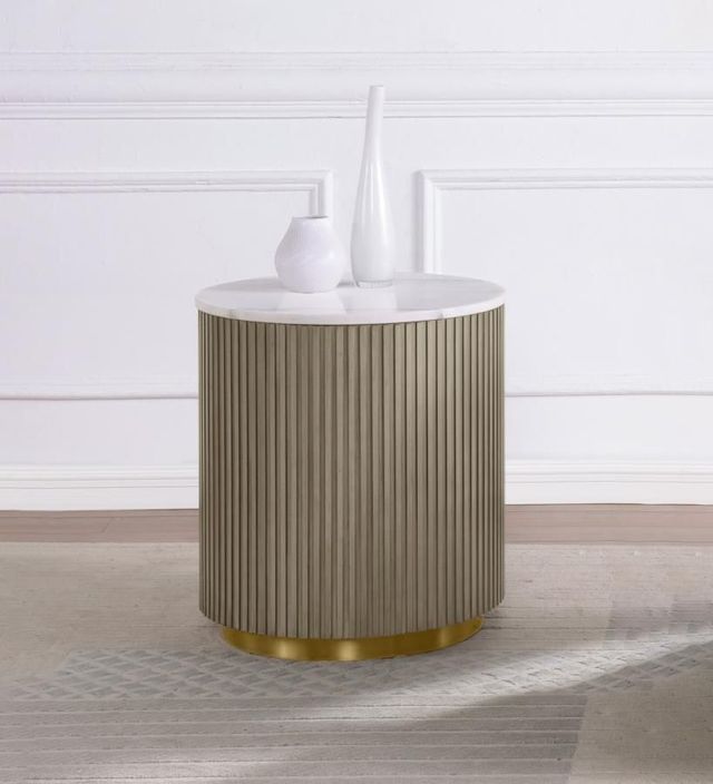 Coaster® Jason Dark Brown White Marble Top End Table with Greige Base-1
