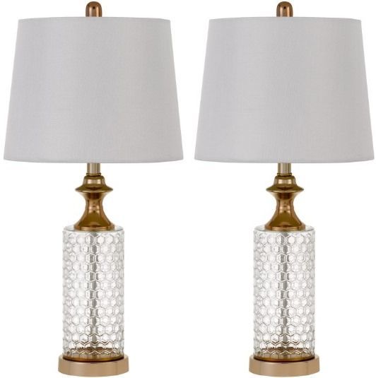 Cal® Lighting & Accessories Breda 2-Piece White Glass Table Lamp Set-0