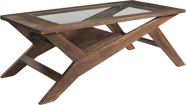 Signature Design by Ashley® Charzine Glass Top Coffee Table with Warm Brown Base-2