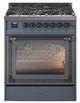 Ilve® Nostalgie II Noblesse 30" Blue Gray Pro Style Dual Fuel Range with Burnished Trim-0
