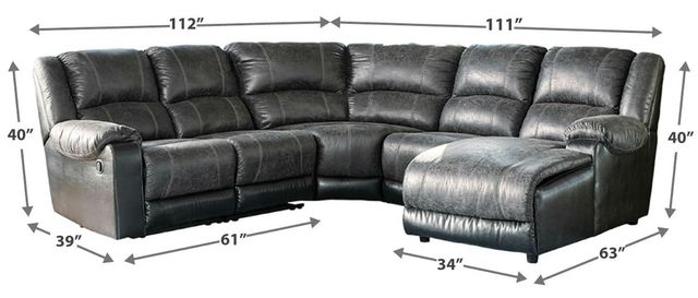 Signature Design by Ashley® Nantahala 5-Piece Slate Reclining Right-Arm Facing Sofa Sectional and Chaise-3