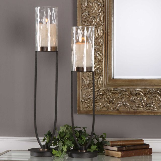 Uttermost® Durga 2-Piece Matte Black Candleholders Set-1