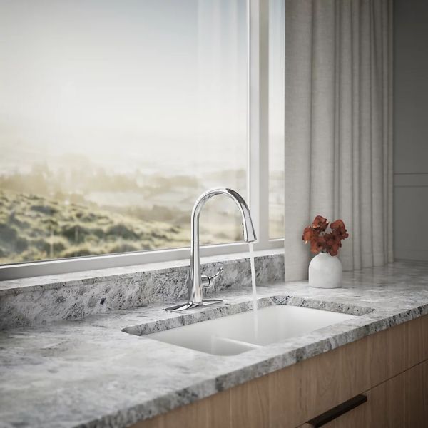 KOHLER® Simplice® Polished Chrome Touchless Kitchen Sink Faucet with 3-Function Sprayhead-2